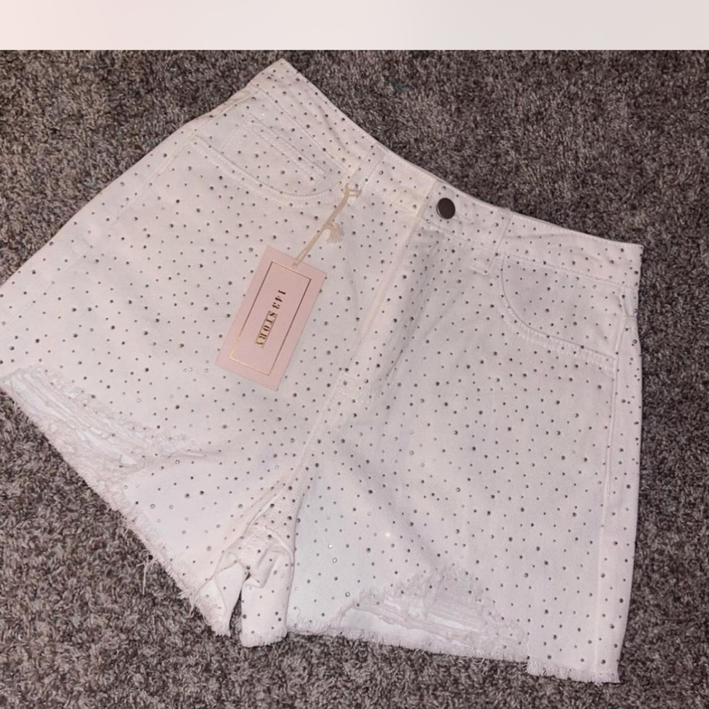 White Denim Shorts with Black Polka Dots